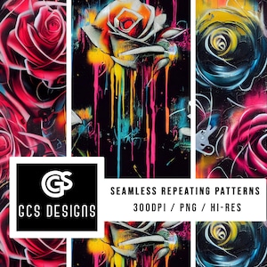 Seamless PNG Graffiti Roses - Seamless Pattern Repeating Design File, Digital Paper, Sublimation Background PNG, Airbrush Fabric Patterns