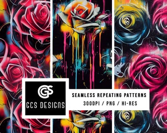 Seamless PNG Graffiti Roses - Seamless Pattern Repeating Design File, Digital Paper, Sublimation Background PNG, Airbrush Fabric Patterns