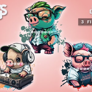 Cooles Graffiti Schweine Bundle (3) PNG - T-Shirt Aufkleber Digitale Datei, Ferkel Mama Papa Liebhaber, Urban Streetwear Sublimation