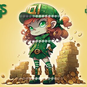 Gold Leprechaun Girl PNG | Saint St Patricks Day TShirt Digital File | Lucky Irish | Sublimation, pngs designs