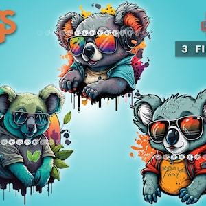 Cool Graffiti Koalas Bundle (3) PNG - Koala T-Shirt Sticker Digital File, Cute Bear Lover, Urban Streetwear Sublimation