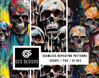 Seamless PNG Graffiti Skulls - Seamless Pattern Repeating Design File, Digital Paper, Sublimation Background PNG, Airbrush Fabric Patterns