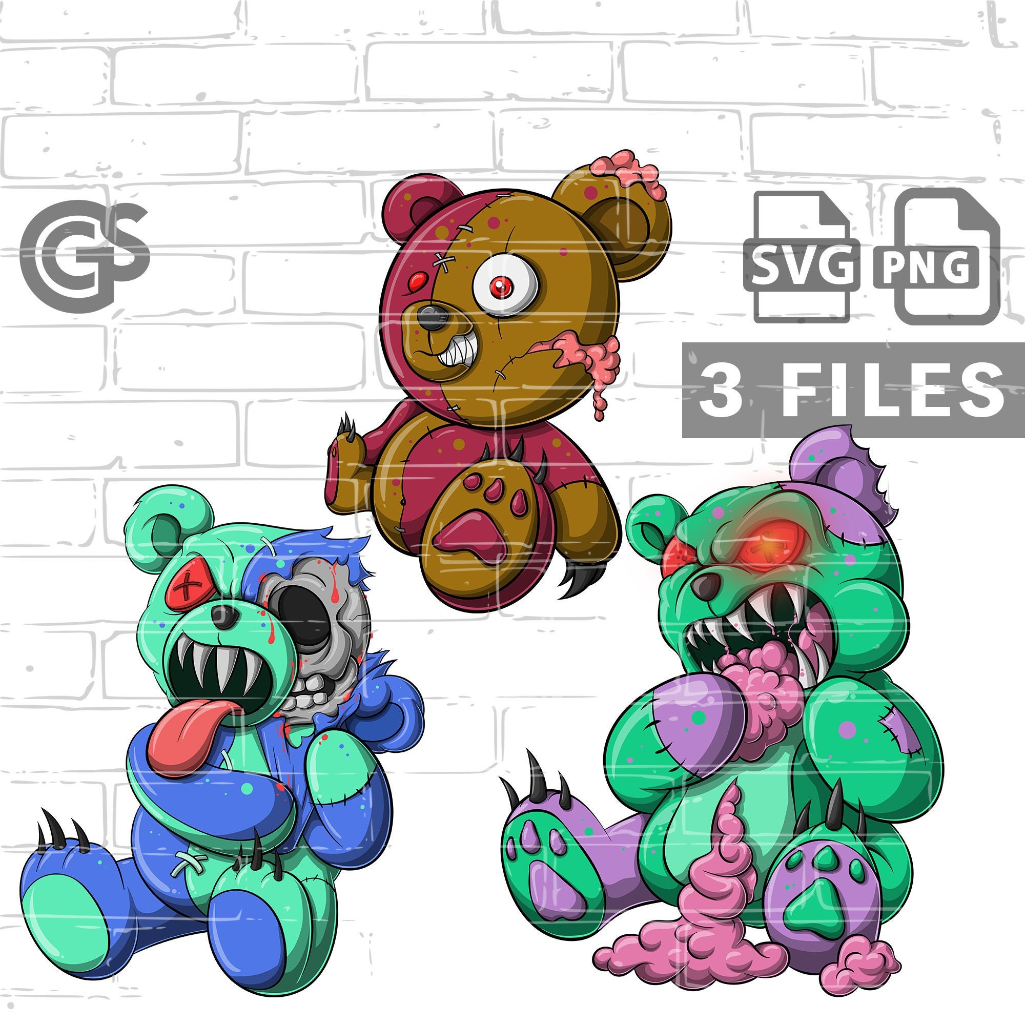 Creepy Bears Bundle 3 SVG PNG Files Graphic T-shirt - Etsy Finland
