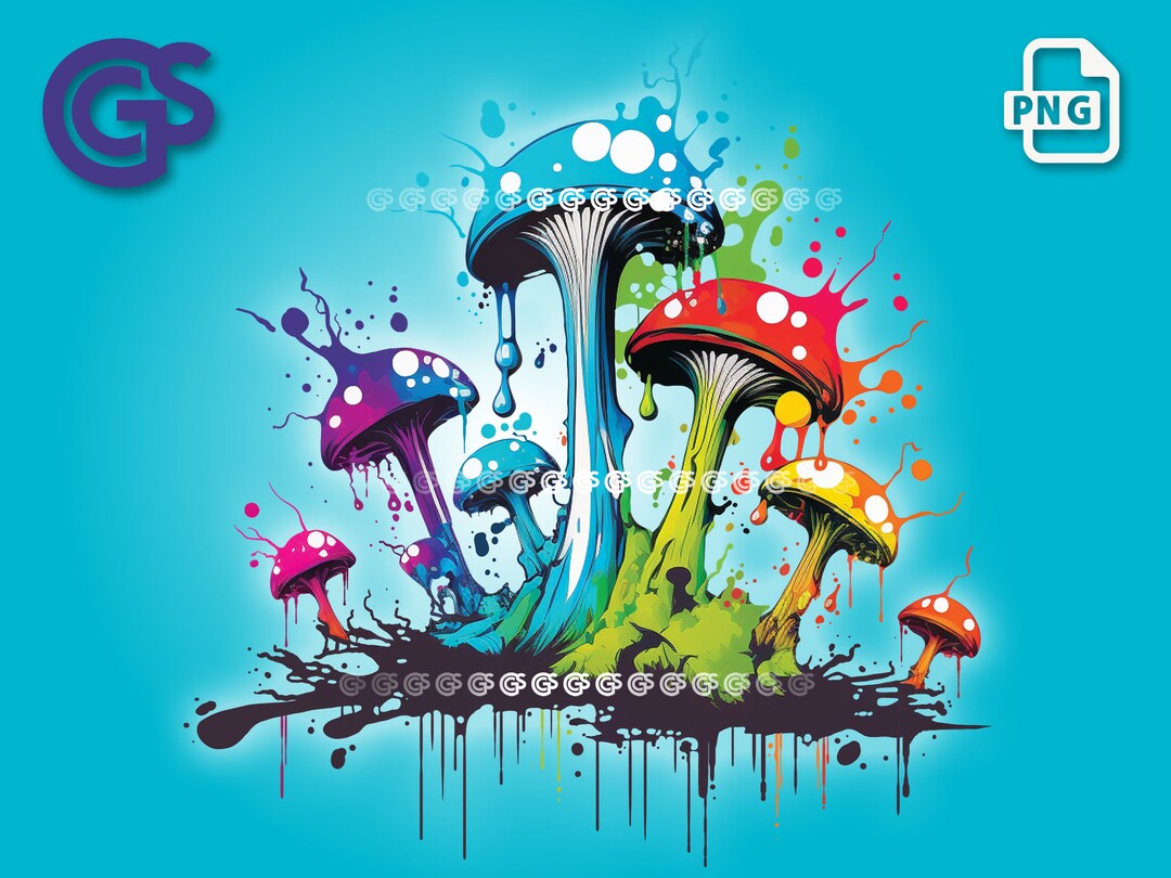 Psychedelic Graffiti Mushrooms PNG Trippy Digital Tshirt Shrooms PNG, Sublimation Vector Logo