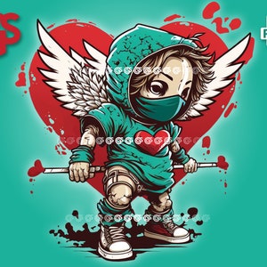 StreetWear Cupid - PNG Graffiti Valentine&#39;s Day T-Shirt Design, Heart Love Sticker, Urban Sublimation, Valentine , pngs designs
