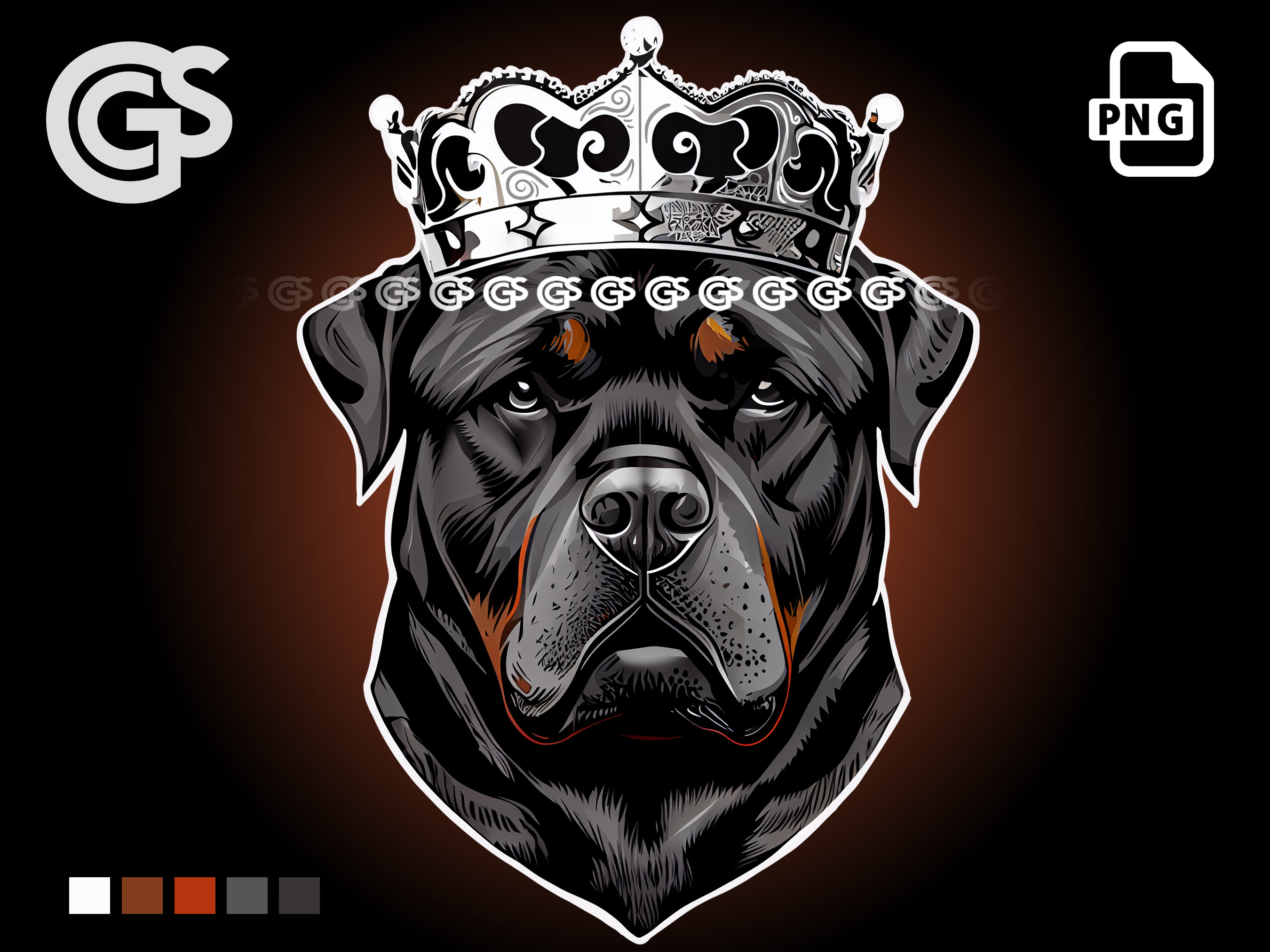 King Rottweiler PNG Dog Lover Digital T-shirt PNG, Sublimation
