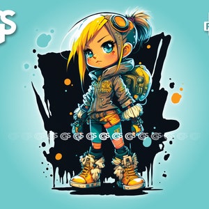 Cute Anime Girl PNG - Emote Graphic T-Shirt Digital File, Manga Punk Sticker Art, Sublimation Vector, pngs designs