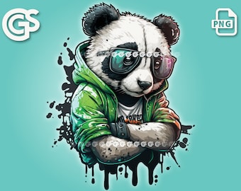 Cool Graffiti Panda PNG - Bear T-shirt Sticker Digital File