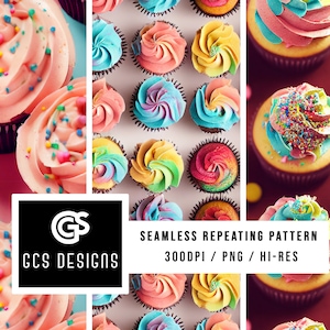 Digital Paper PNG Cupcakes - Seamless Pattern Repeating Design File, Sublimation Background PNG, Sweets Dessert & Fabric Patterns