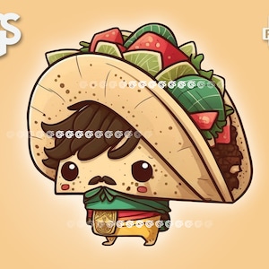 Cute Little Mexican Taco PNG | Taco Lover Gift, Digital Download, Sublimation, DTG ClipArt, Food Design