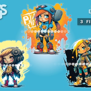 Anime Girl Bundle (3) PNG - Emote Graphic T-Shirt Digital File, Manga Punk Sticker Art, Sublimation Vector, pngs designs