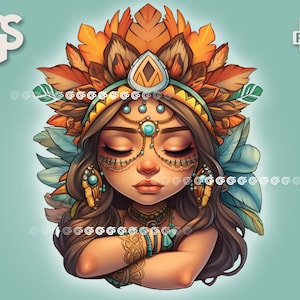 Adesivo per maglietta Aztec Princess PNG / Mexican Girl file digitale, sublimazione urbana, maglietta, disegni png