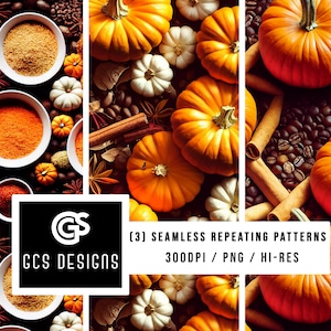 Seamless PNG Pumpkin Spice - Seamless Pattern Repeating Design File, Background PNG, Digital Paper, Pumpkin Spice Latte & Fabric Patterns