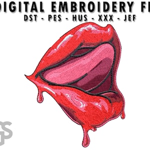 Sexy Lips Drip - Embroidery Digital File PES JEF, Machine Stitching, Red Lipstick, Embroidery File Instant Download