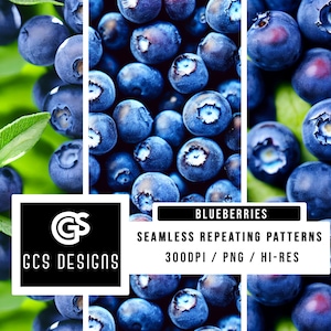 Seamless PNG Blueberry Fruit - Seamless Pattern Repeating Design File, Digital Paper, Sublimation Background PNG, Fabric Patterns