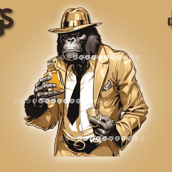 Gangster Ape PNG | Graphic T-Shirt Digital File, Monkey Gorilla Lover, Urban Sublimation, King Kong DTG Clipart