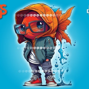 Hip Streetwear Goldfish PNG | Koi Graphic T-Shirt Digital File, Fish Lover, Urban Sublimation, Pet Animal, pngs designs