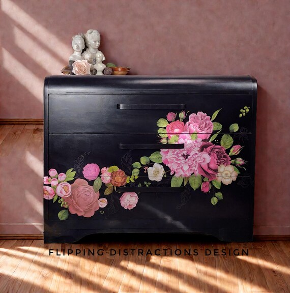 Floral and Black Art Deco Dresser, Bedroom Storage, Cottage Core, Glam, Hot  Pink, Granny Core, Maximalist, Romantic Furniture. - Etsy