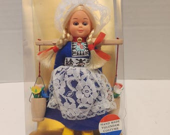 Handmade Volendam Doll In Traditional Dutch Costume With Lace Apron & Accessories