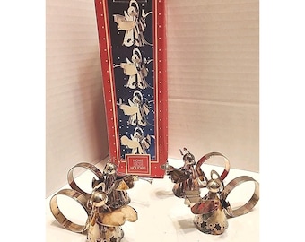 Vintage Silver Plated Christmas Angel Napkin Rings 1 Set Of 4 Music Themed