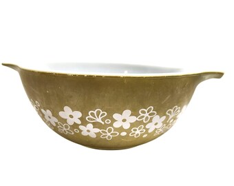 Vintage Pyrex lentebloesem groene mengkom met dubbele handgrepen 1,5 liter LEZEN