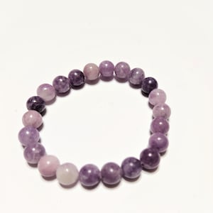 Natural Beautiful Purple Lepidolite Elastic Stretch 8mm Beaded Crystal Mineral Gemstone Bracelet