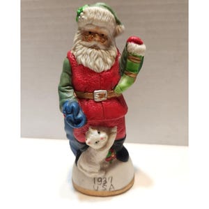 Vintage Old World Santa 1937 Ceramic St. Nick Christmas Figurine Stocking Cat