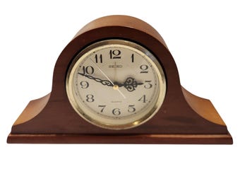 Seiko Quartz Dark Wood Vintage Mantel Clock Battery Powered Tested Works READ