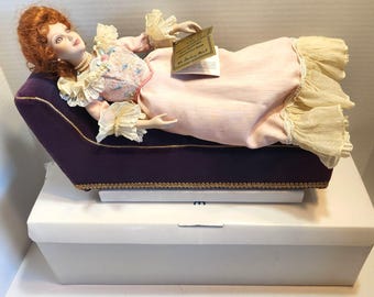 Danbury Mint Love Letter Lily Porcelain Collector Doll Velvet Chaise Lounge READ