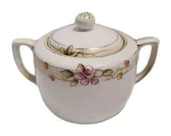 Antique Nippon Hand Painted Sugar Bowl  Gold Trim by Morimura Brothers Noritake