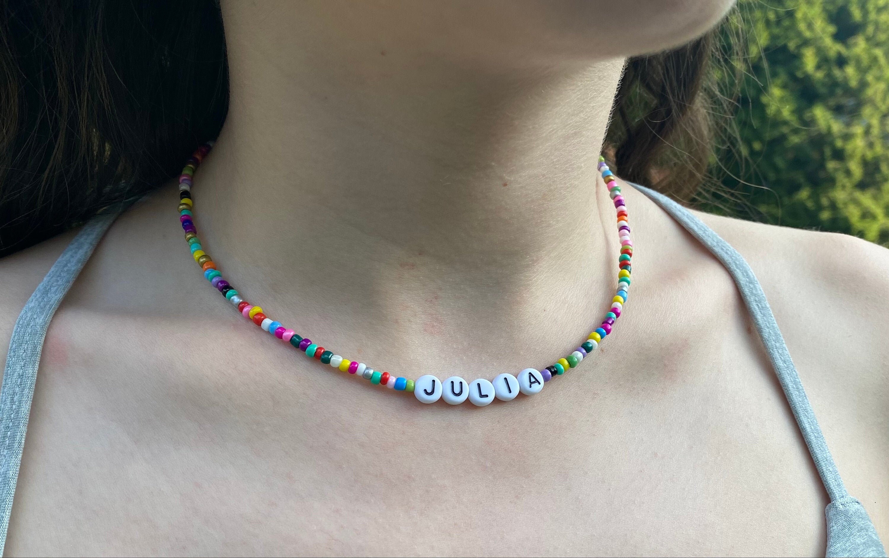 Rainbow Beaded Name Choker | Multicolor Personalized Beaded Necklace …