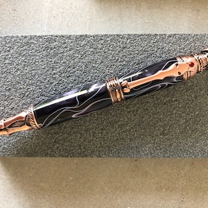 Copper Skull Pen | Hand-turned Violet Storm Acrylic Skull Pen with Skeleton Antique Copper Hardware