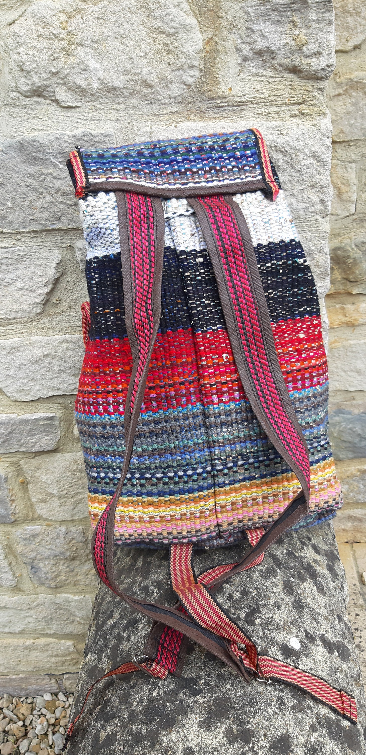 Colourful Woven Kurdish Backpack ~ Handmade ~ Gifts for  display picture 3