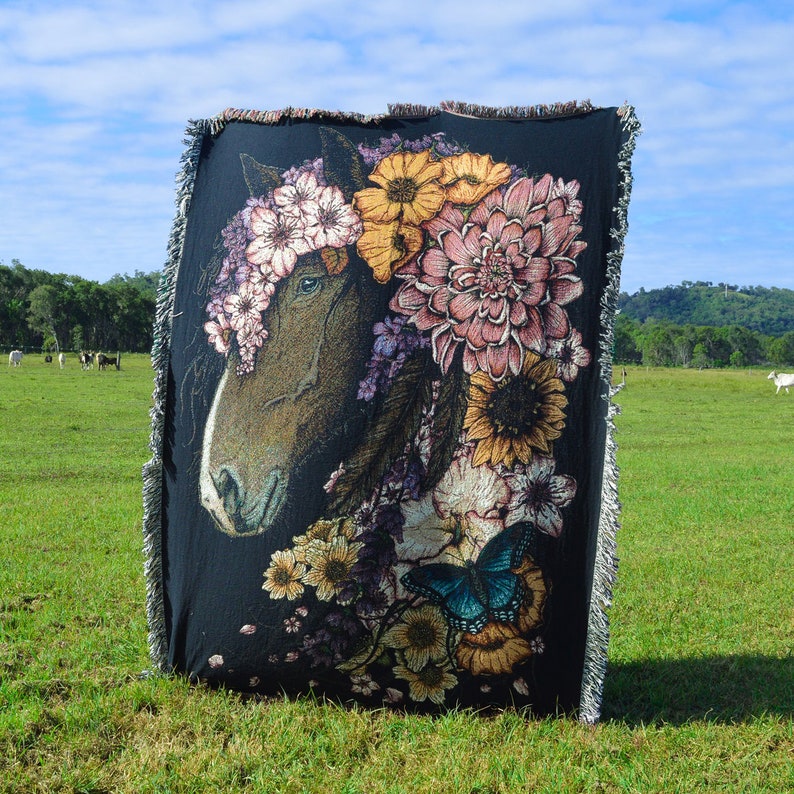 Woven Blankets Floral Horse image 1