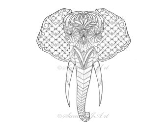 Masked Elephant - Colouring In (Digital File)