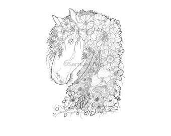 Floral Horse - Colouring In (Digital File)