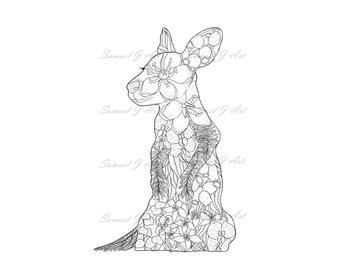 Floral Wallaby - Colouring In (Digital File)