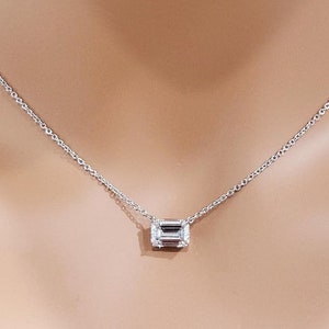 Solitaire Moissanite Necklace, Diamond Necklace, 2Ct Emerald Cut Necklace, 10K|14K Gold Emerald Cut Necklace, Emerald Cut Layering Necklace