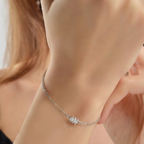 Baguette Cut Moissanite Bridal Wedding Bracelet, Colorless Moissanite shops Bracelet For Women, Delicate Chain Bracelet In 10K/14K/18K Gold