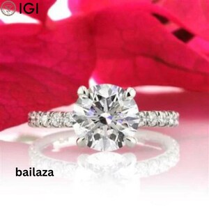 2.5 Carat Round CVD Lab Grown Diamond Engagement Ring for Women, Solitaire Accents Anniversary Ring, IGI Certified, Anniversary Gifts