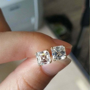 2.00 TCW Asscher Earrings, Moissanite Earrings, 10K Gold Earrings, Wedding Earrings, Push Back Earring, Bridal Earrings , Unique Earrings