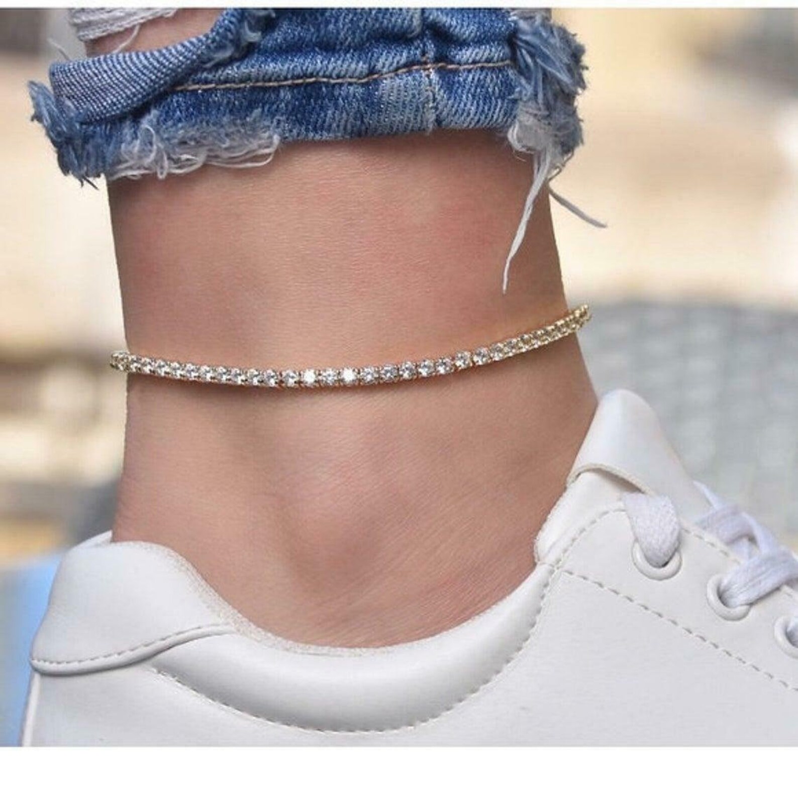 Tennis Chain Anklet Anklets for Women 14K Gold Anklet Etsy