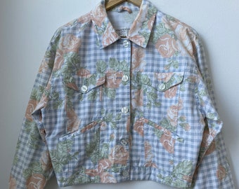 vintage 90s floral gingham print jacket jones ny pastel cottagecore quirky girly spring