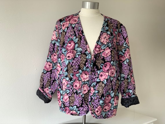 vintage 80s floral quilted jacket flower print ms