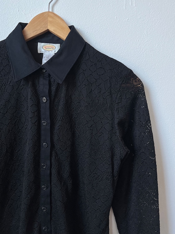 vintage y2k black lace floral collared button down