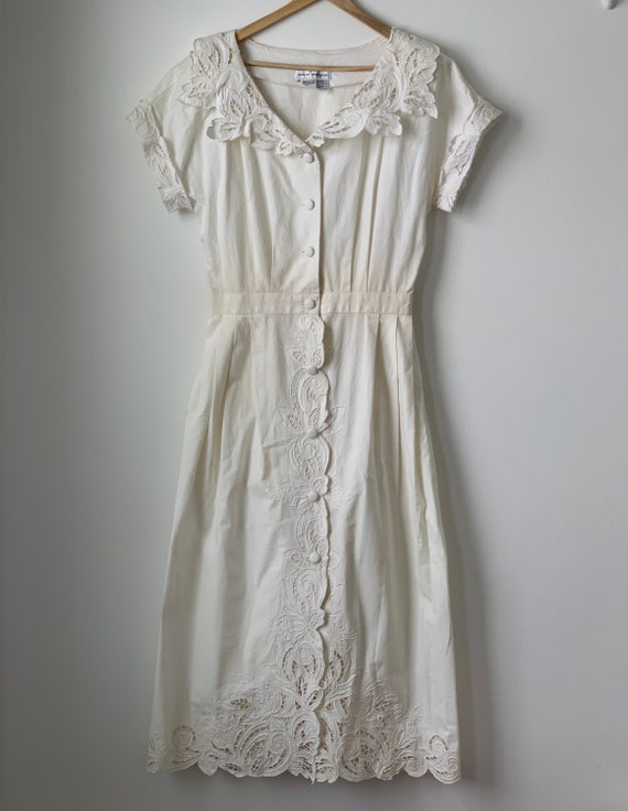 Vintage battenburg lace collared button down dress nancy | Etsy