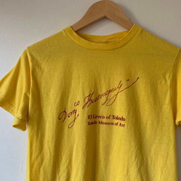 vintage el greco of toledo tee toledo museum of art yellow t shirt art history domy domenikos theotokopoulos single stitched 70s 80s 1970s