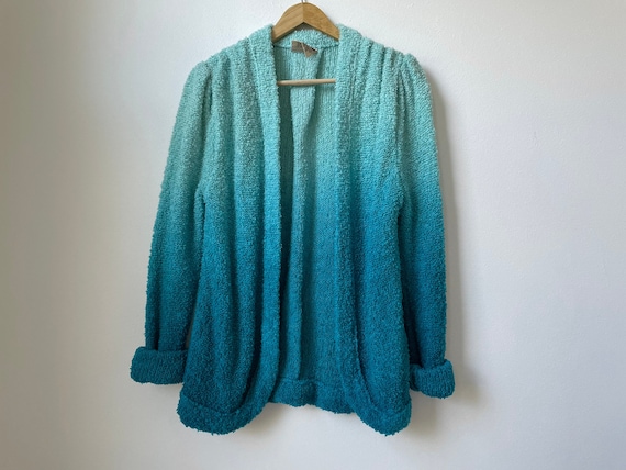 vintage 70s ombré nubby knit open front cardigan … - image 1