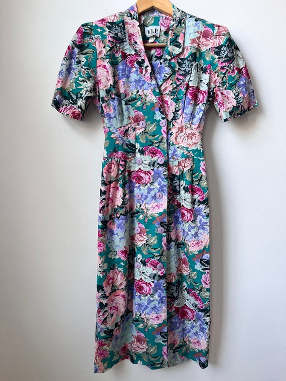 vintage 80s floral cotton shirtdress 1980s collar… - image 7