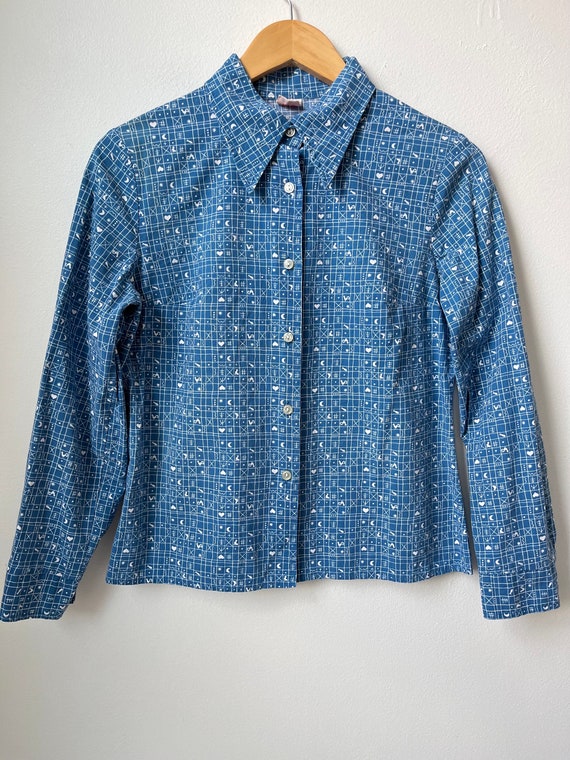 vintage 70s abstract symbols print cotton blouse … - image 2